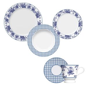 Aparelho De Jantar 30 Peças Floral Azul Germer