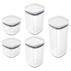 Conjunto De Potes Herméticos Block Modular 5 Peças Transparente Com Tampa Branca