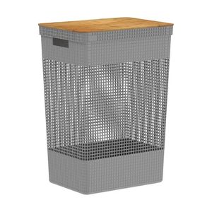 Cesto De Roupa Grid Chumbo 49 L Com Tampa De Bambu 38 X 28 X 55,6 Cm