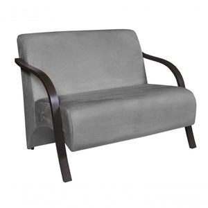 Poltrona Namoradeira Vênus Suede Braço Madeira Cinza