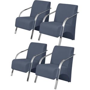 Kit 4 Poltronas 1 Lugar Sevilha Braço Alumínio Azul Marinho