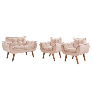 Kit Poltronas Opalla 1 Namoradeira e 2 Poltronas Bege