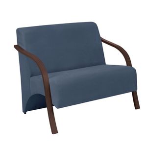Poltrona 2 Lugar Vênus Suede Braço Madeira Azul Bic