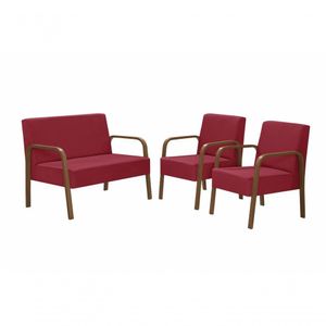 Conjunto Poltrona Luna Braço Madeira D Salla Suede Vermelho
