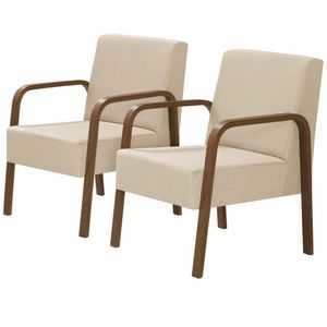 Kit 2 Poltronas 1 Lugar Luna Braço Madeira D Salla Bege
