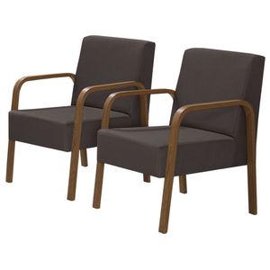Kit 2 Poltronas 1 Lugar Luna Pé Madeira D Salla Suede Marrom