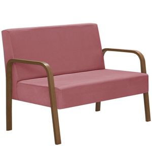 Poltrona 2 Lugares Jade Braço Madeira Suede Rosa