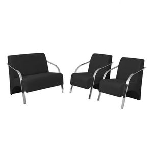 Conjunto Poltronas Vênus Braços Alumínio Suede Preto