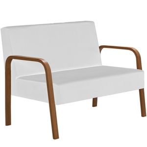 Poltrona 2 Lugares Jade Braço Madeira Courino Branco
