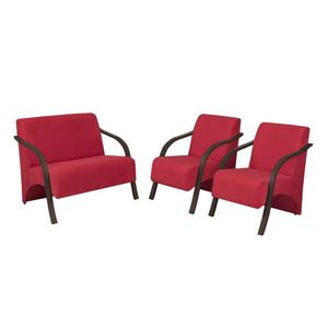 Conjunto Poltronas Vênus Pés Madeira Suede Vermelho