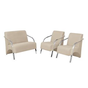 Conjunto Poltronas Vênus Braços Alumínio Suede Bege