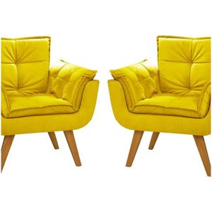 Kit 02 Poltronas Decorativas Opala Suede Amarelo