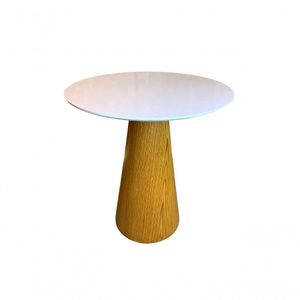 Mesa De Jantar Cone 70cm Base Madeira Freijó Tampo Laca Branca Marrom