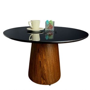 Mesa De Centro Cone Tampo 50cm Em Mdf Laqueado E Base Em Madeira Natural Pau Ferro Preto