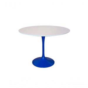 Mesa De Jantar Saarinen Redonda 110 Cm Tampo Laca Branca Base Azul Azul