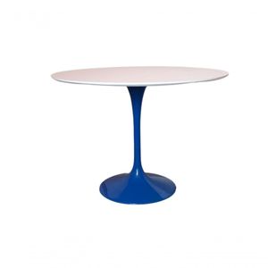 Mesa De Jantar Saarinen Redonda 120 Cm Tampo Laca Branca Base Azul Azul