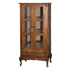 Cristaleira Antique Alta 2 Portas de Vidro 1 Gaveta Castanho