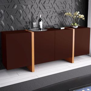 Buffet Barone 4 Portas e 1 Gaveta Interna 200cm Laca Tabaco