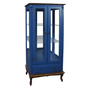 Cristaleira Vitrine Espelhada Antique Média Laca -Azul