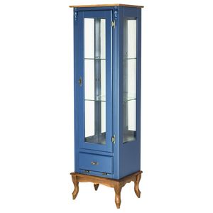 Cristaleira Vitrine Espelhada Antique Média Laca Azul