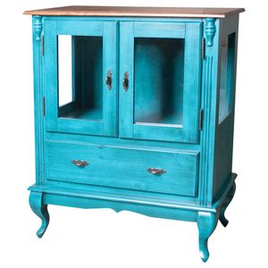 Cristaleira Com 2 Portas de Vidro e 1 Gaveta Azul Bebê