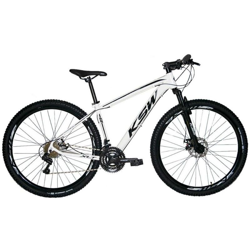 Bicicleta Aro 29 Ksw 24 Marchas Freio Hidráulico e Suspensão - Branco+Preto