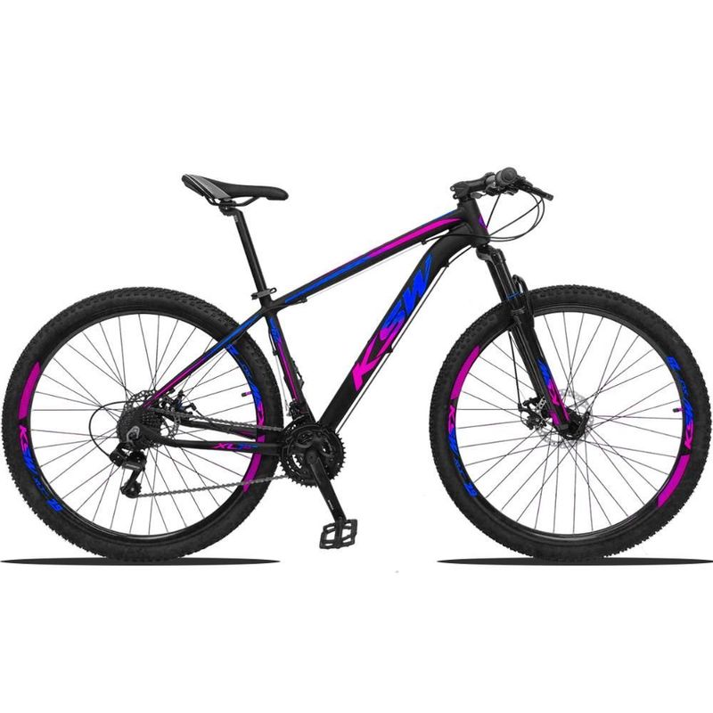 Bicicleta Aro 29 Ksw 24 Marchas Freio Hidráulico e Suspensão - Branco+Preto