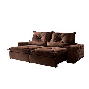 Sofá 3 Lugares Retrátil 2,30m Fusion Veludo Marrom Havana - Móveis Mix Marrom Burgues