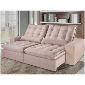 Sofá Euphoria 4 Lugares Retrátil Reclinável Veludo Mundial Estofados Nude
