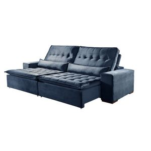 Sofá 4 Lugares Retrátil E Reclinável Elegance 2.50m Veludo Azul Sierra
