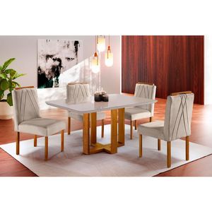 Kit Jantar 4 Lug Mesa E Cadeiras Mel/Off White/ Bege Areia