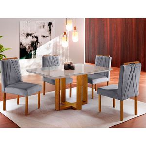 Conjunto Sala de Jantar 4 Lugares Mel/OffWhite/Cinza Profundo