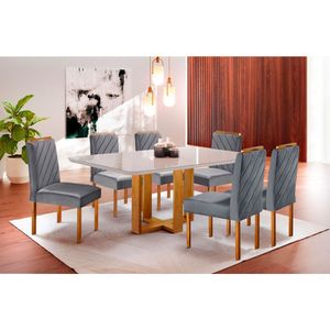 Kit Jantar 6 Lug Mesa E Cadeiras Lisy Mel/Offwhite/Cinza