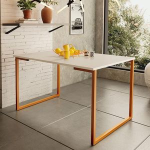 Mesa De Jantar Estilo Industrial 120X80Cm Cobre/Off White