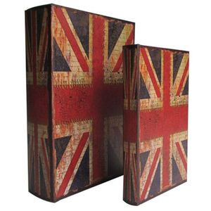 Jogo 2 Caixas Livro Decorativa Inglaterra Em Mdf E Courino