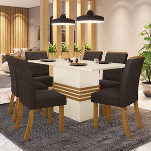 Conjunto Sala De Jantar Mesa 160cm 6 Cadeiras Melinda Casa 812 Nature Off White E Marrom