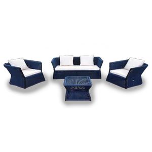 Conjunto em Corda Náutica Quadrado Sofá e 2 Poltronas e Mesa