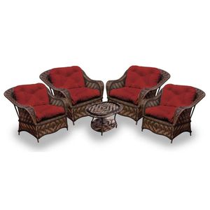 Conjunto De Poltronas Fibra Sintética Naja - 4 Poltronas + 1 Mesa Centro - Tecido Duna Vermelho