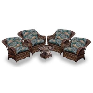 Conjunto De Poltronas Fibra Sintética Naja - 4 Poltronas + 1 Mesa Centro - Tecido Palmares Petróleo