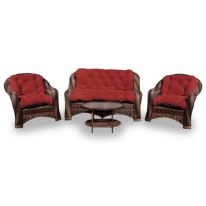 Conjunto De Sofá Fibra Sintética Melo-1 Sofá 2 L+2 Poltronas+1 Mesa Centro- Duna Vermelho