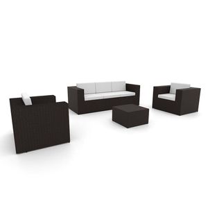 Conjunto De Sofá Fibra Sintética Tabaco Quadrado-1 Sofá 3L+2 Poltronas+1 Mesa Centro- Duna Cru
