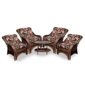 Conjunto De Poltronas Fibra Sintética Melo - 4 Poltronas + 1 Mesa Centro - Tecido Maui Preto