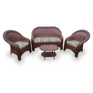 Conjunto De Sofá Fibra Sintética Karibe-1 Sofá 2L+2 Poltronas+1 Mesa Centro- Corda Náutica