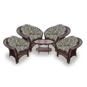 Conjunto De Poltronas Fibra Sintética 19 - 4 Poltronas + 1 Mesa Centro - Tecido Corda Náutica