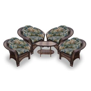 Conjunto De Poltronas Fibra Sintética 19 - 4 Poltronas + 1 Mesa Centro - Tecido Palmares Petróleo