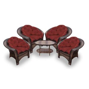 Conjunto De Poltronas Fibra Sintética 19 - 4 Poltronas + 1 Mesa Centro - Tecido Duna Vermelho