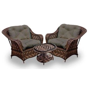 Conjunto De Poltronas Fibra Sintética Naja - 2 Poltronas + 1 Mesa Centro - Tecido Duna 2 Fendi
