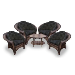 Conjunto De Poltronas Fibra Sintética 19 - 4 Poltronas + 1 Mesa Centro - Tecido Duna Preto