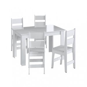 Conj Mesa de Jantar Fixa 4 Cadeiras Assento Estofado Branco