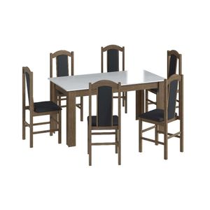 Conj Mesa Jantar Clássica 6 Cad Estofadas Ameixa Negra/Preto